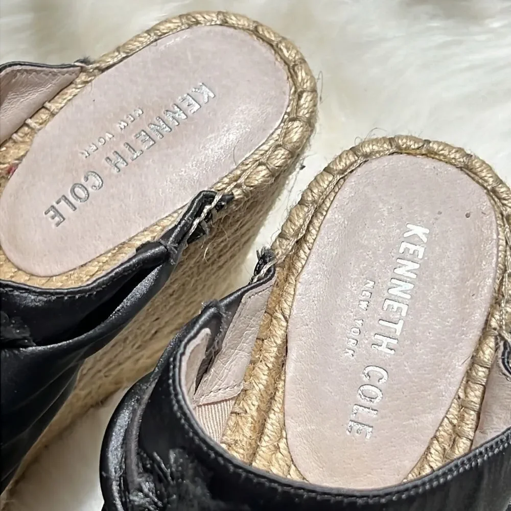 Kenneth Cole Gunmetal Grey Satin Espadrilles Wedge‎ Sandals Size 7.5M.  B83